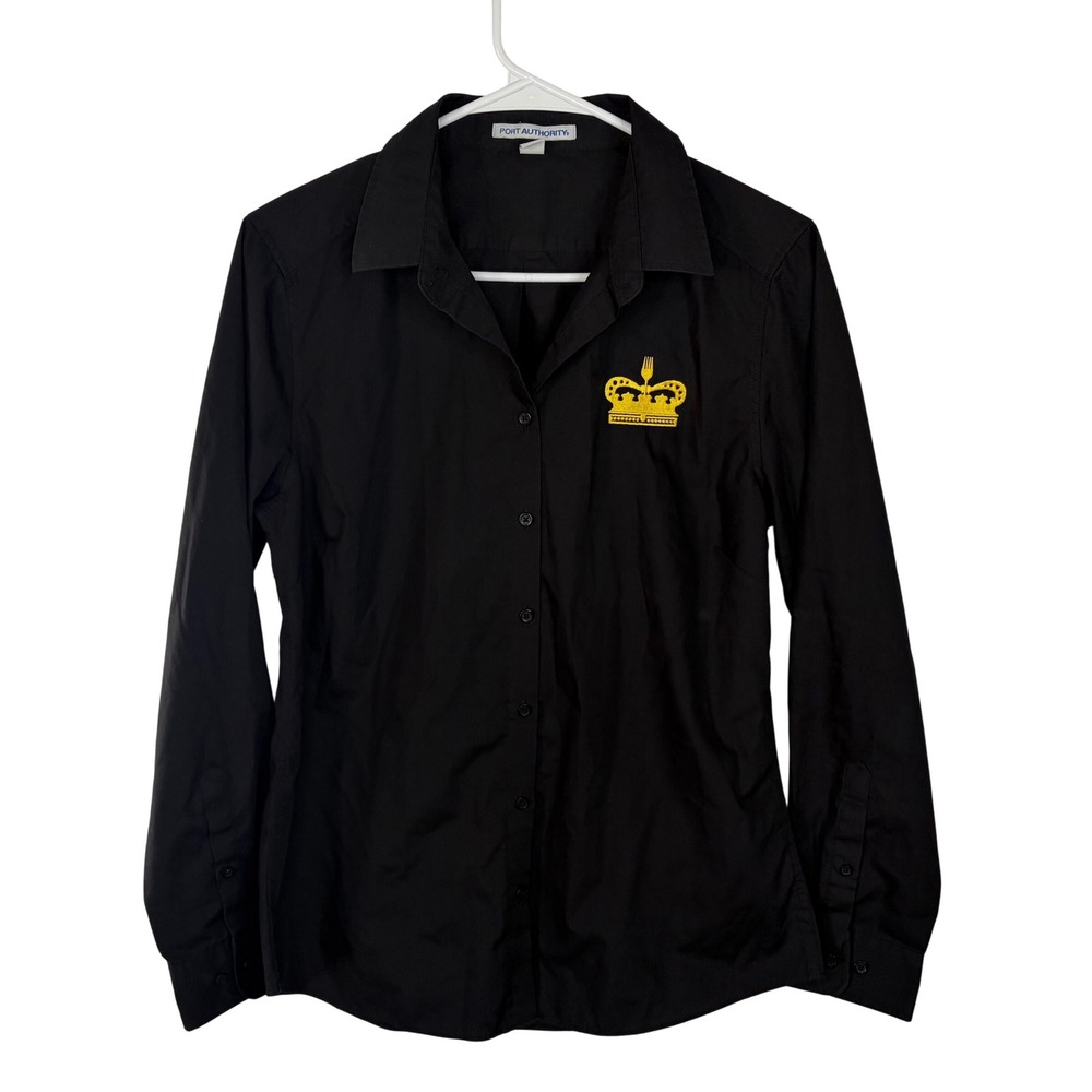 Port Authority Womens M Black Button Front Work Uniform Shirt Taste of Belgium